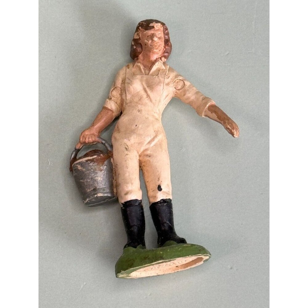 Vintage Britains England Land Army Girl w/Bucket Miniature Figurine Plastic 2" - Picture 3 of 7